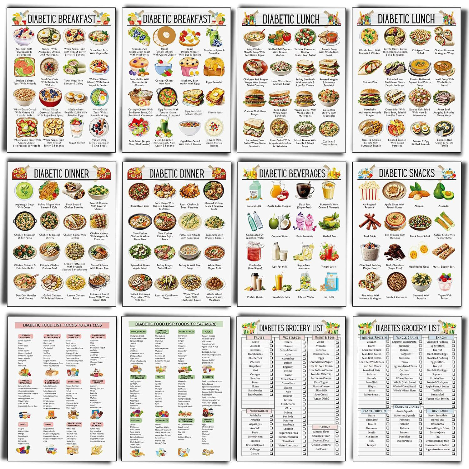 12pcs Diabetic Meal Planner Un - Food Snacks To Eat บทวิจารณ์และราคา