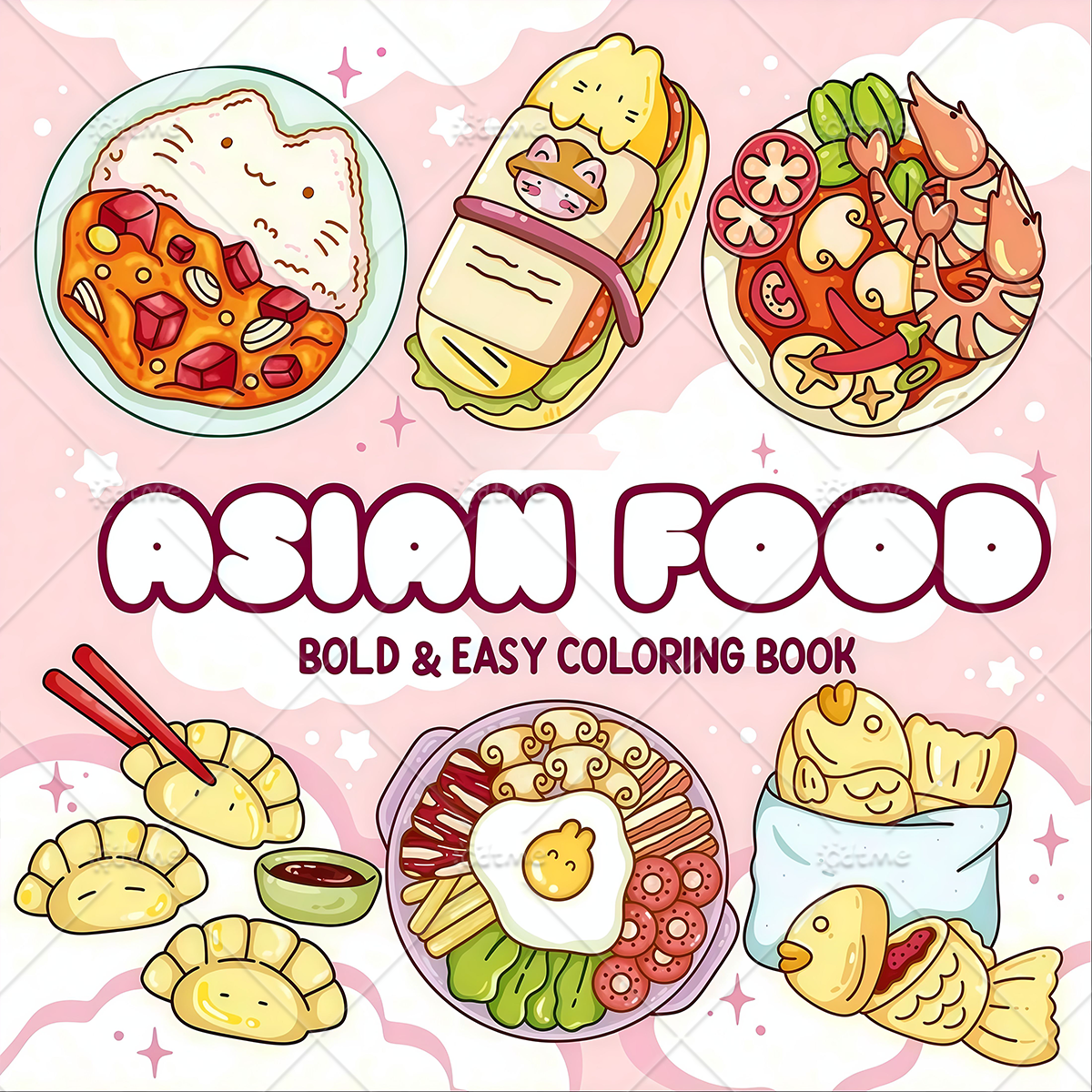 ASIAN Food Bold-easy Patterns  - Food Snacks Coloring Book บทวิจารณ์และราคา