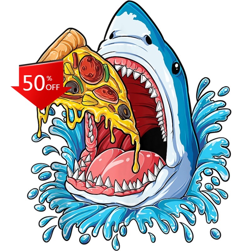 Shark Eating Pizza Sticker Dec - Food Snacks To Eat บทวิจารณ์และราคา