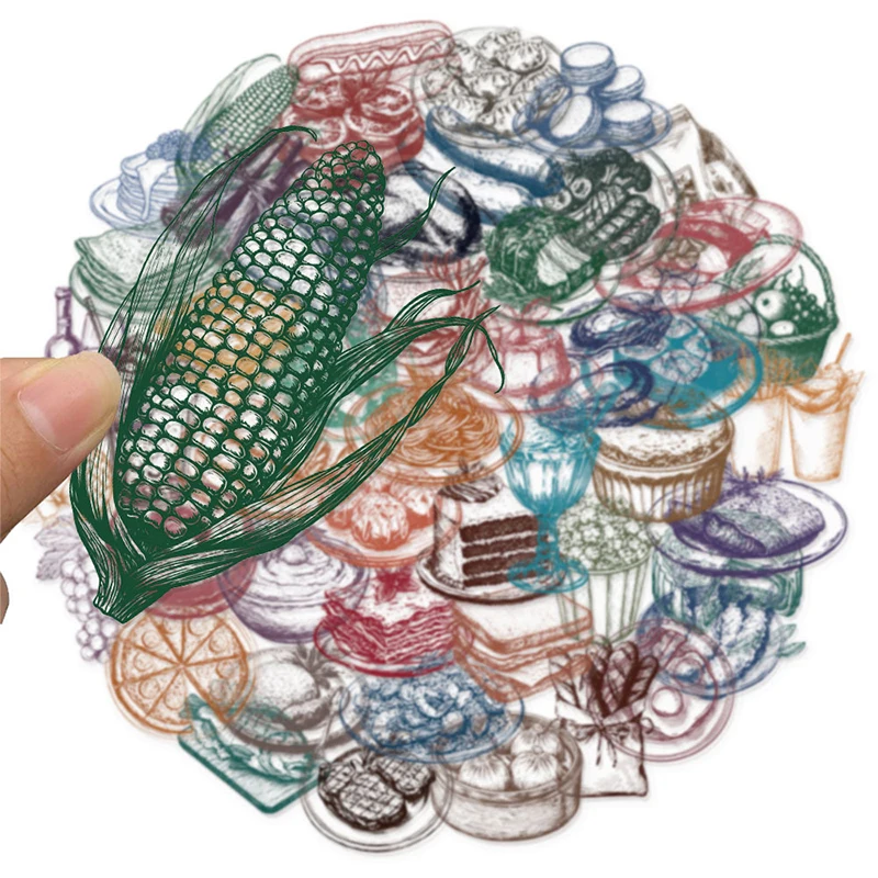 50PCS Retro Food Stickers Set  - Yummy Food Snacks บทวิจารณ์และราคา