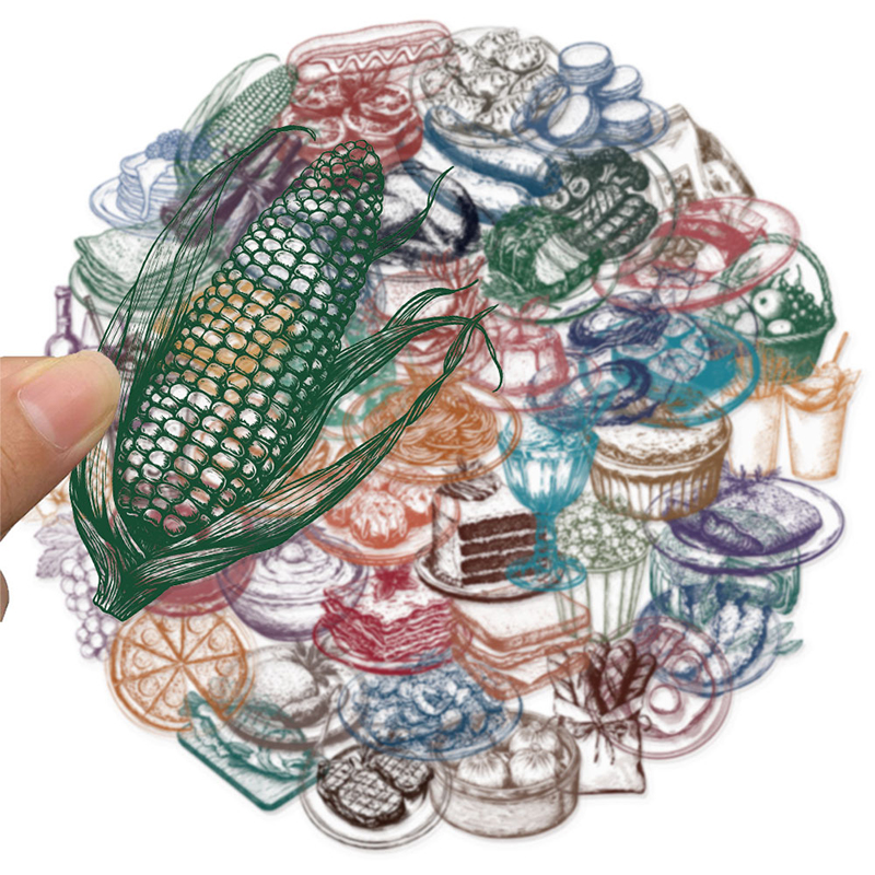 50PCS Retro Food Stickers Set  - Yummy Food Snacks บทวิจารณ์และราคา